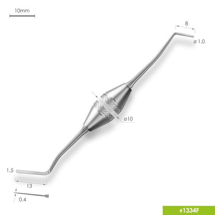 1334F TiN Удлиненная узкая гладилка с цилиндрическим штопфером Ø1.0mm. Эргономичная ручка Ø10mm. Покрытие Gold