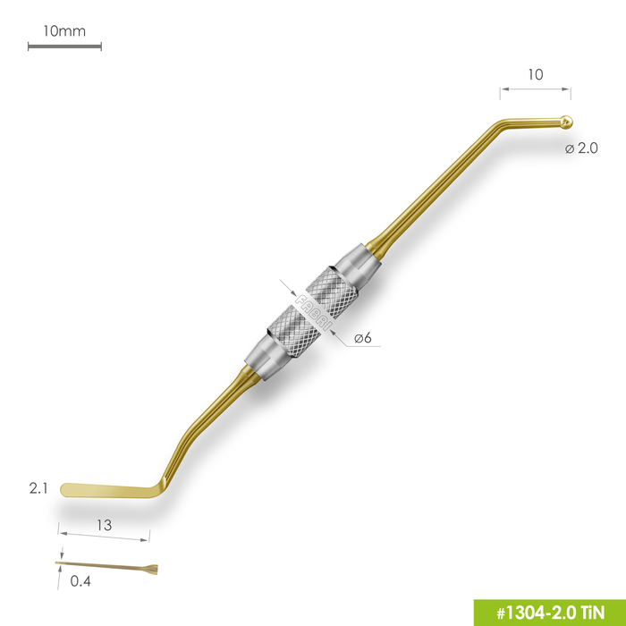 1304-2,0 TiN Удлиненная средняя гладилка с штопфером-шариком Ø2.0mm. Ручка Ø6mm. Покрытие Gold