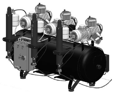 Компрессор 3х-фазный Cattani тандем 3 мотора по 3 цилиндра, с 3 осушителями, на 12 установок