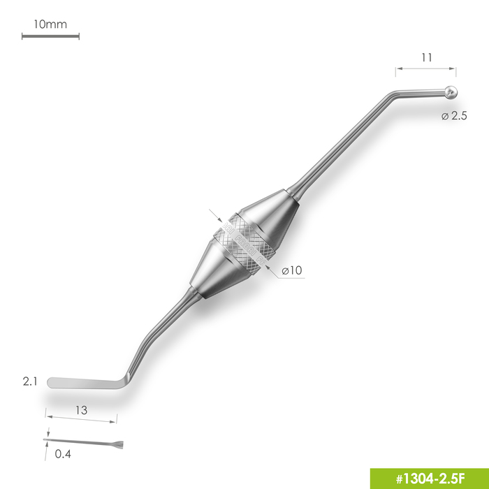 1304-2,5F Удлиненная средняя гладилка с штопфером-шариком Ø2.5mm. Эргономичная ручка Ø10mm