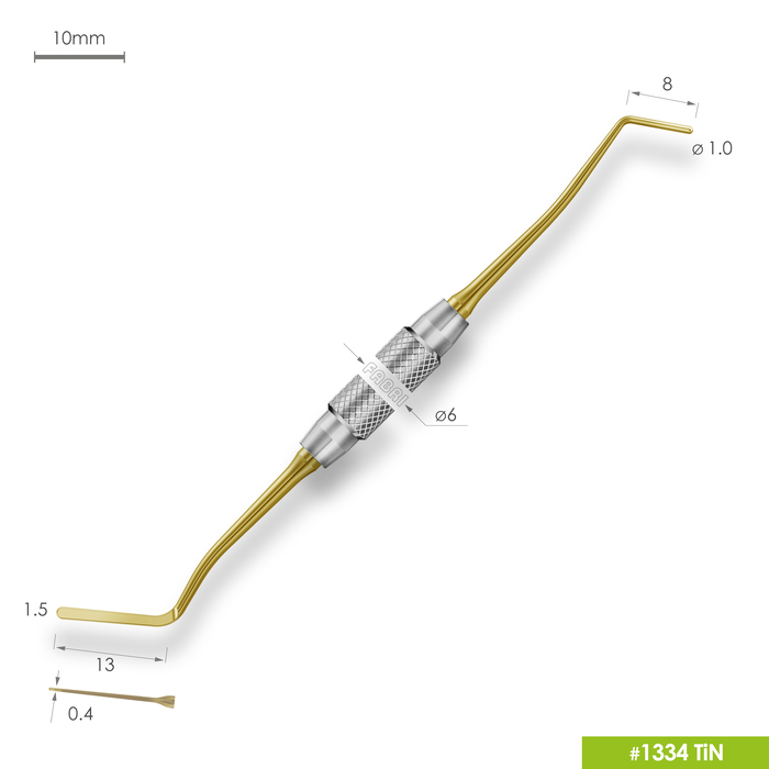 1334 TiN Удлиненная узкая гладилка с цилиндрическим штопфером Ø1.0mm. Ручка Ø6mm. Покрытие Gold