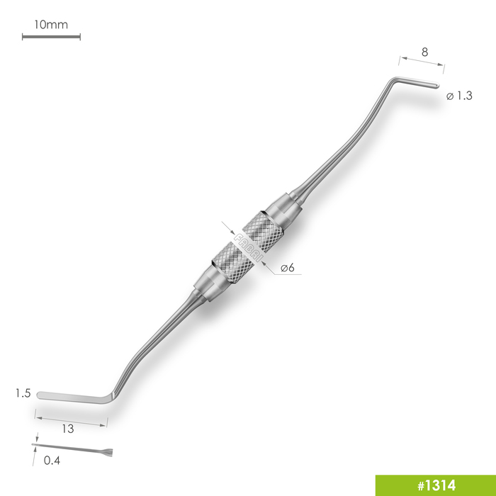 1314 Удлиненная узкая гладилка с  штопфером Ø1.3mm. Ручка Ø6mm