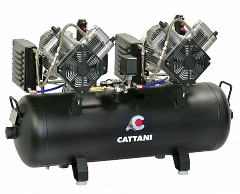 Компрессор стоматологический Cattani на 5-6 установок, тандем 2 мотора по 2 цилиндра, с 2 осушителями