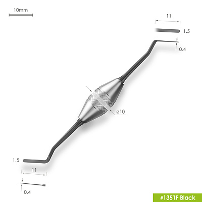 1351F Black Удлиненная малая двухсторонняя гладилка - пакер. Эргономичная ручка Ø10mm. Покрытие Black