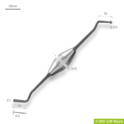 1303-2,0F Black Средняя гладилка с двухугловым штопфером-шариком Ø2.0mm. Эргономичная ручка Ø10mm. Покрытие Black
