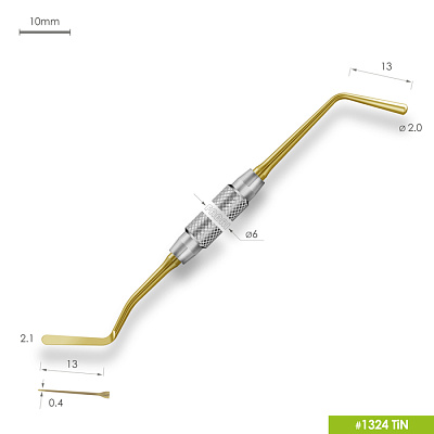 1324 TiN Удлиненная средняя гладилка с обратноконусовидным штопфером Ø2mm. Ручка Ø6mm. Покрытие Gold