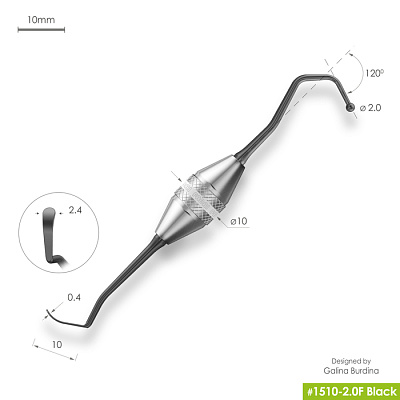 1510-2,0F Black Дистальная штопфер-гладилка с дополнительными изгибами. Штопфер-шарик Ø2.0mm  Эргономичная ручка Ø10mm. Покрытие Black